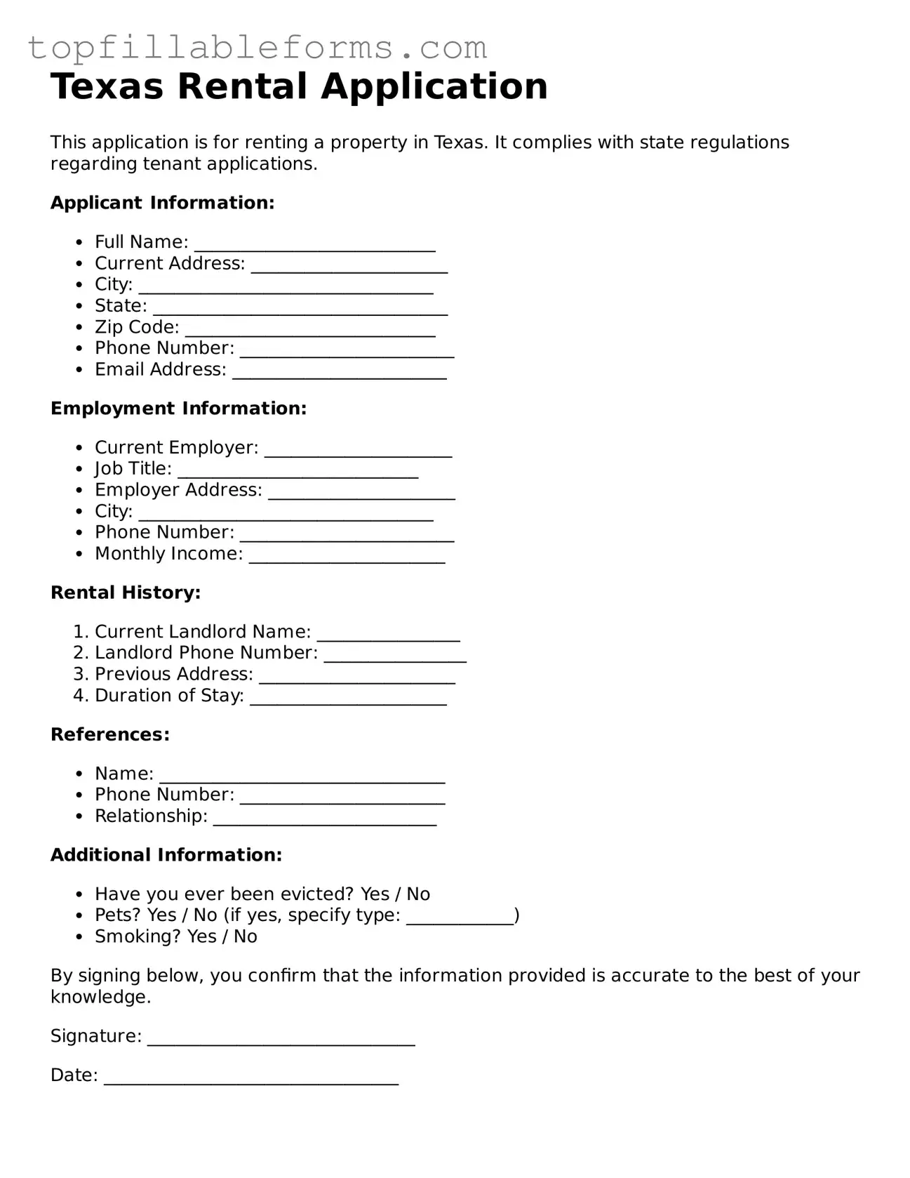 Attorney-Verified  Rental Application Template for Texas