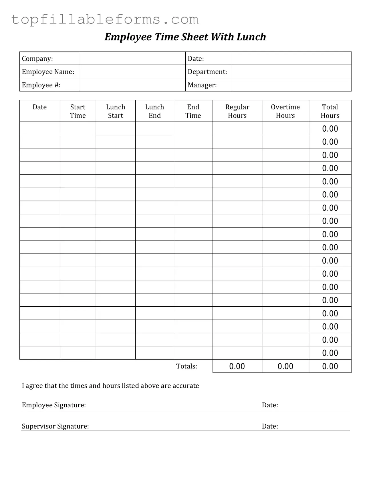 Printable Time Card Form in PDF