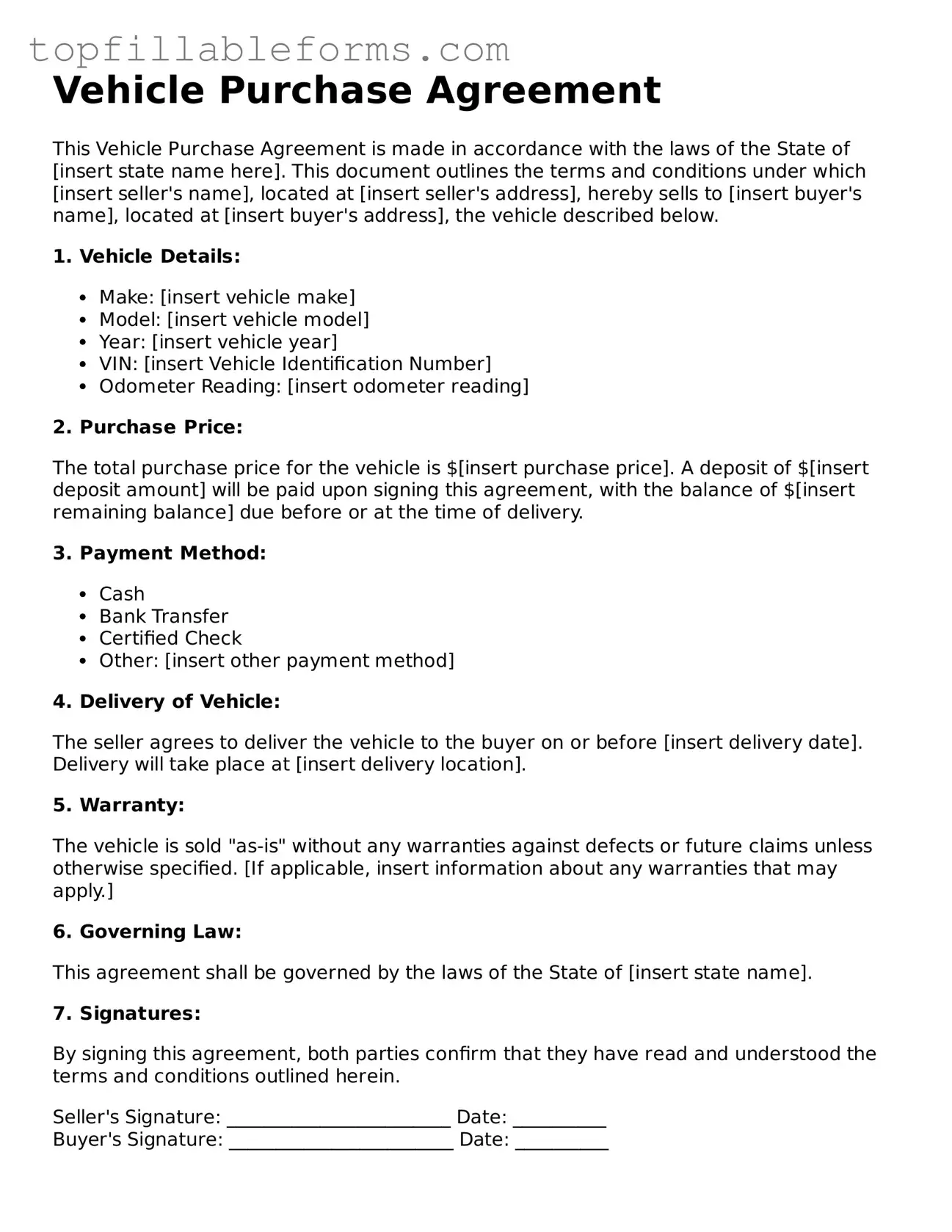Free Vehicle Purchase Agreement Form