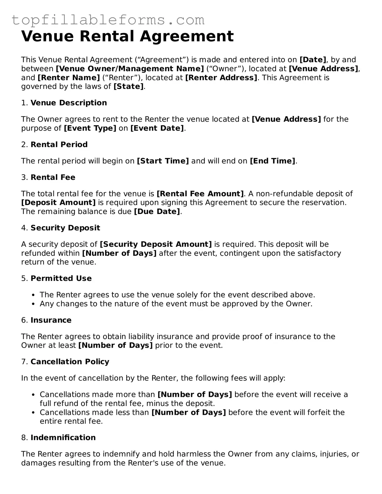 Free Venue Rental Agreement Form