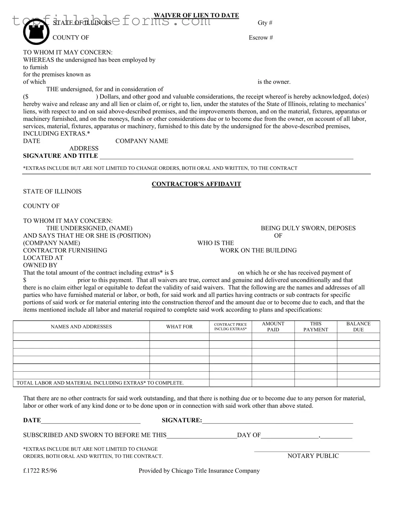Printable Chicago Title Waiver Format Form in PDF