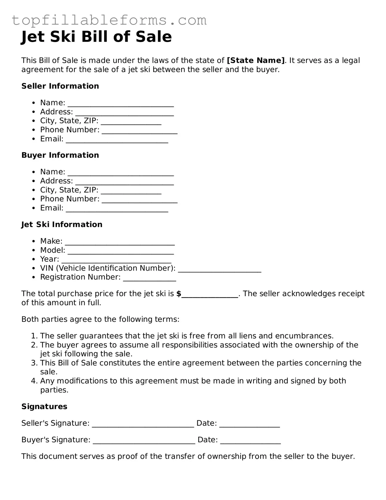 Free Jet Ski Bill of Sale Form