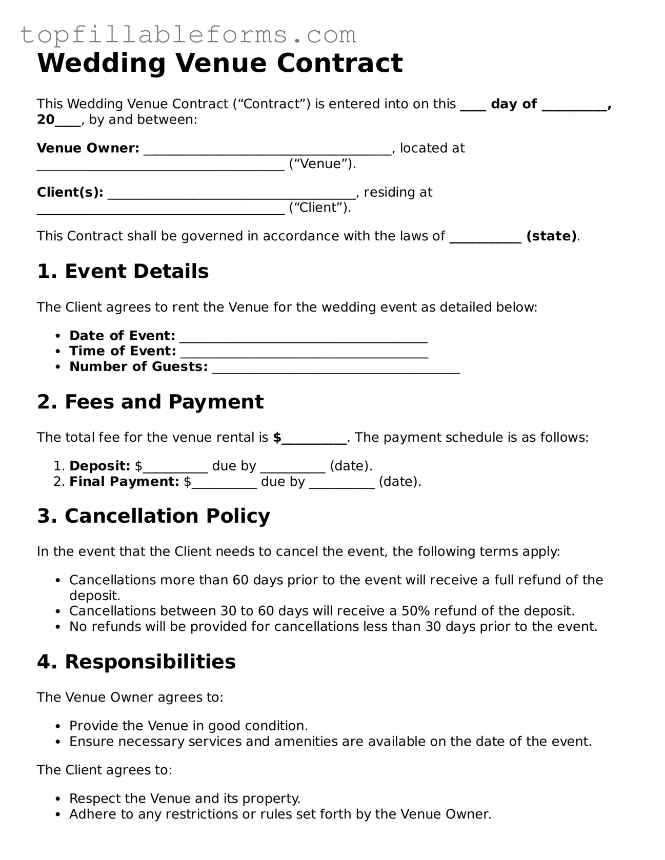 Free Wedding Venue Contract Form