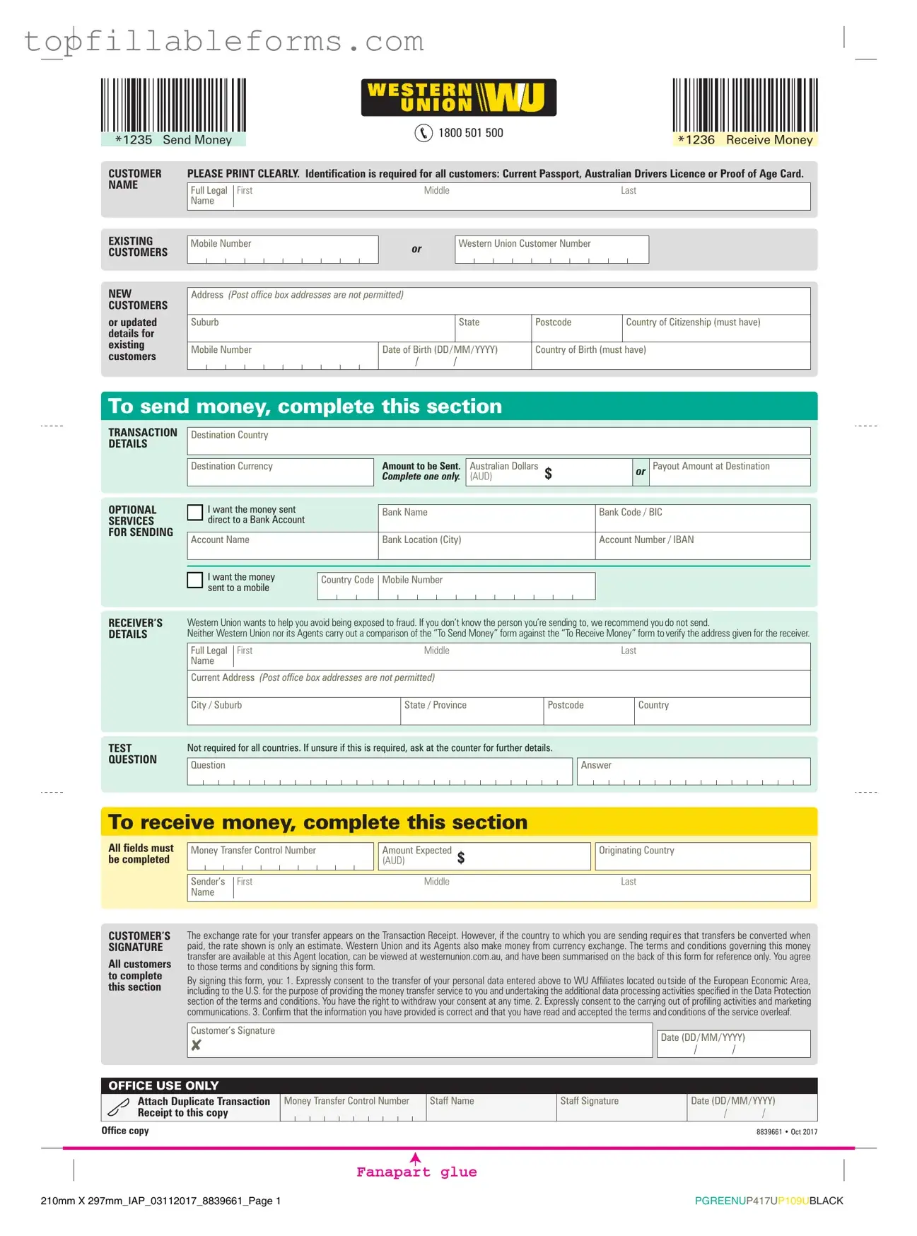 Printable Western Union Form in PDF