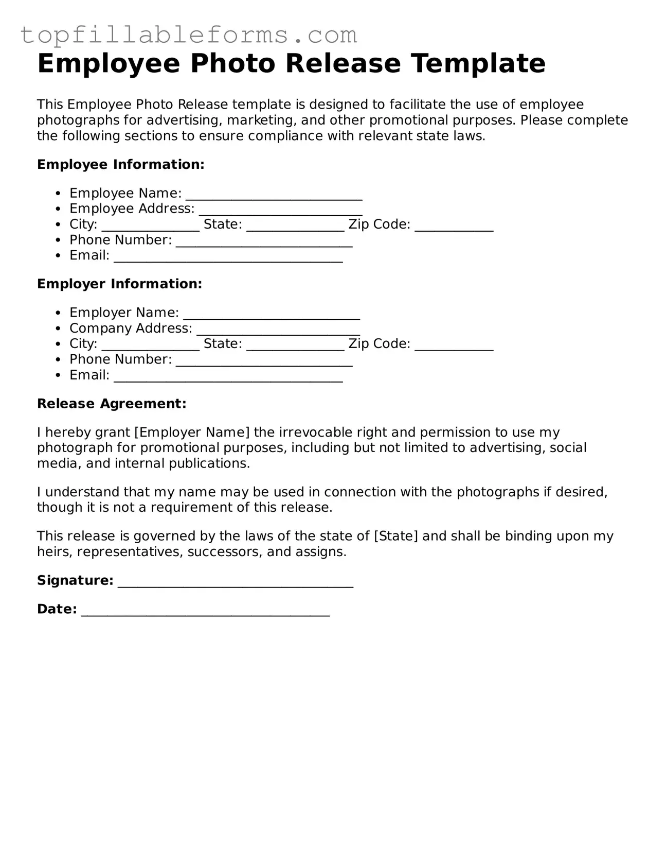 Free Employee Photo Release Form